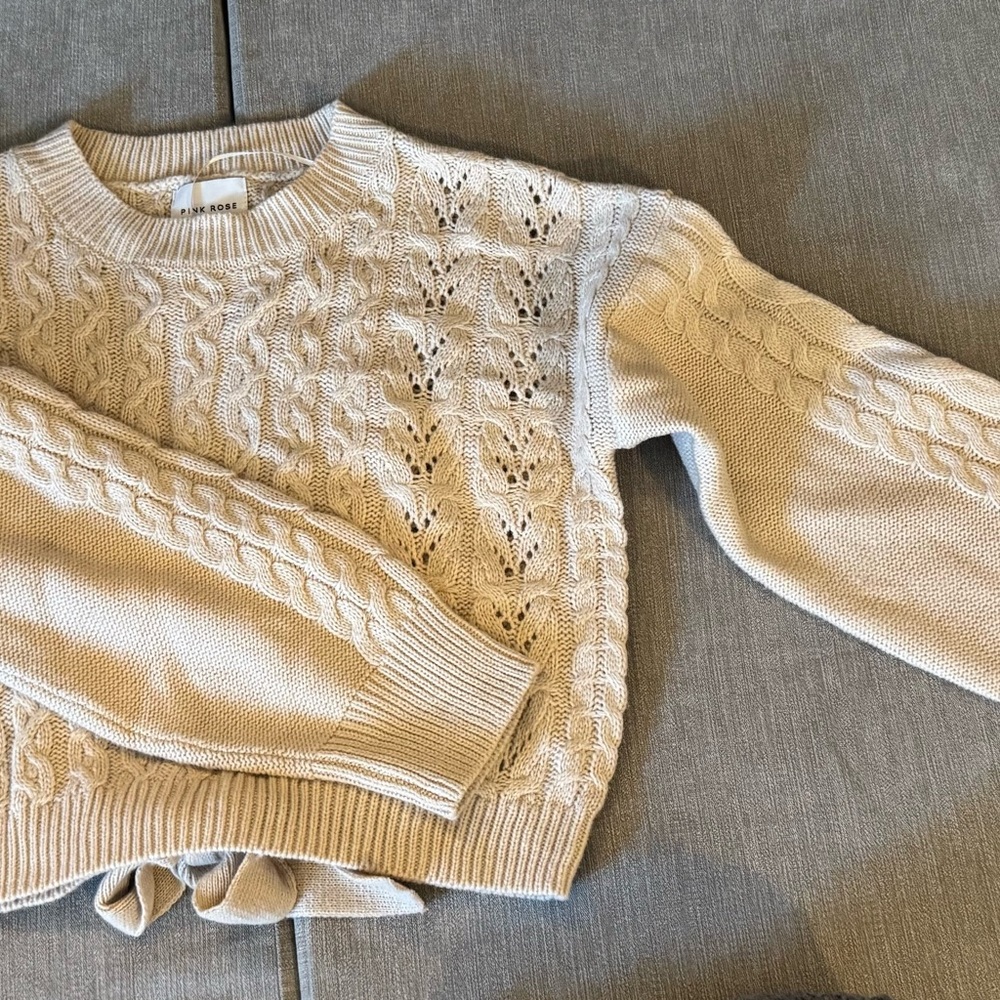 Pink Rose Cream Cable Knit Sweater